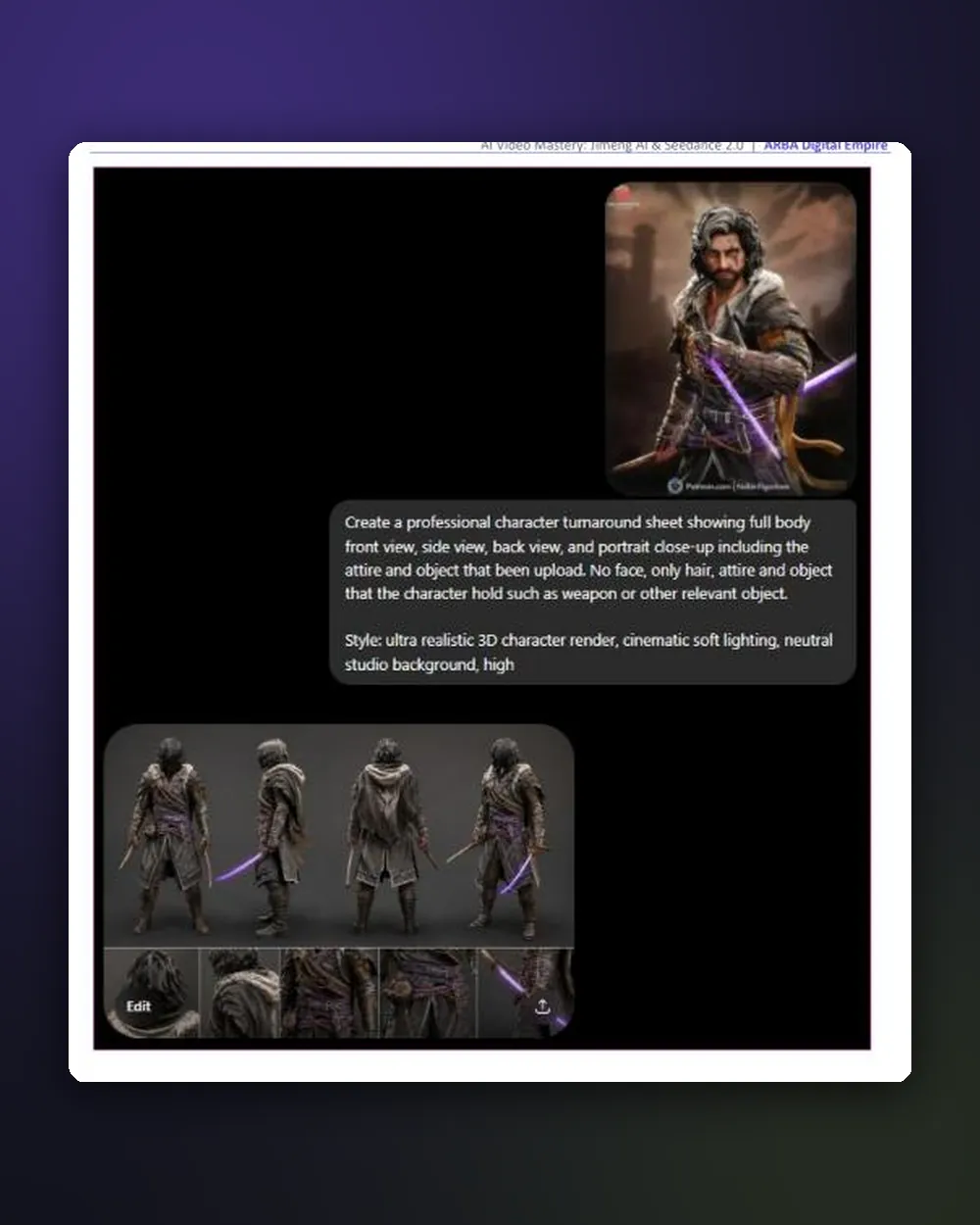 Contoh sebenar: Character Sheet untuk watak yang konsisten