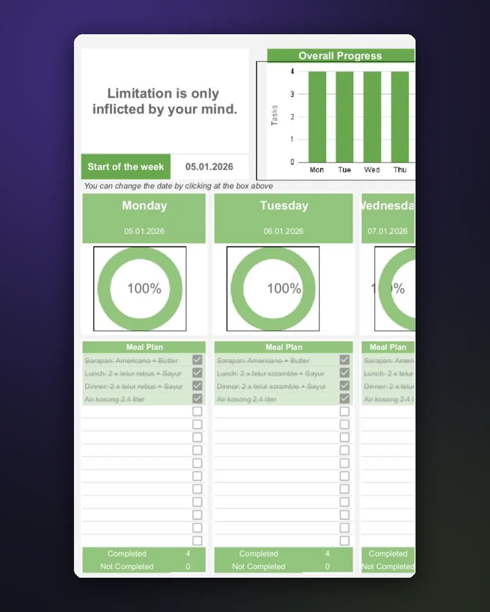 Bonus: Meal Tracker for daily meals and progress